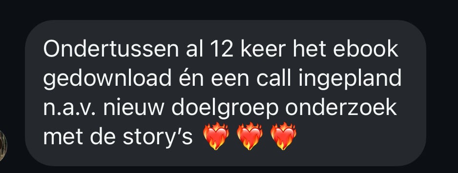 Feedback van een klant op Sell it with stories: call ingepland na stories