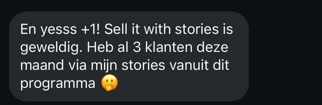 Klant deelt positieve ervaring via WhatsApp over sell it with stories