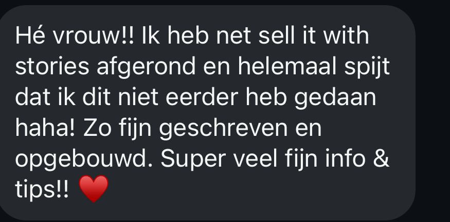 WhatsApp-feedback van een tevreden klant over het programma Sell it with Stories