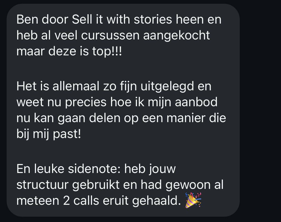 WhatsApp-gesprek waarin klant tevredenheid uitspreekt over Sell it with Stories